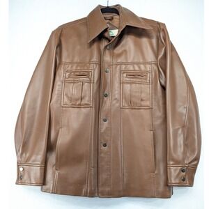 Pacific Trail Sportswear Vintage Brown Faux Leather Jacket Mens Large Korea 70s